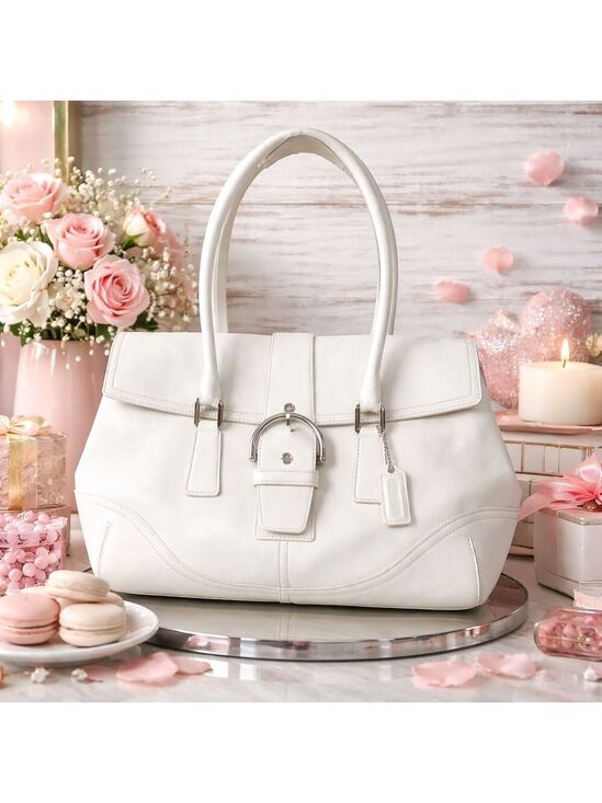 Coach Handbags - Coach Buckle Vintage Hand Shoulder Bag Soho White Leather Satchel Silver Hardwa